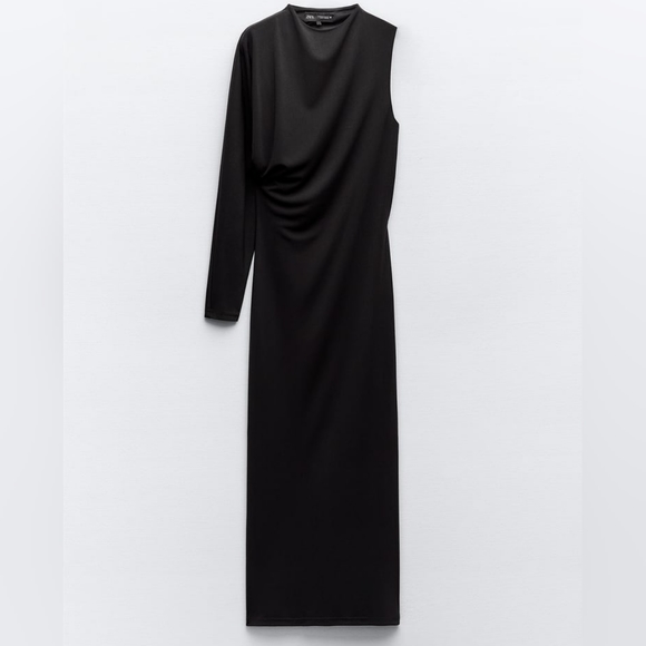 Zara Asymmetric Elegant Black Knit Midi Dress - Picture 7 of 13